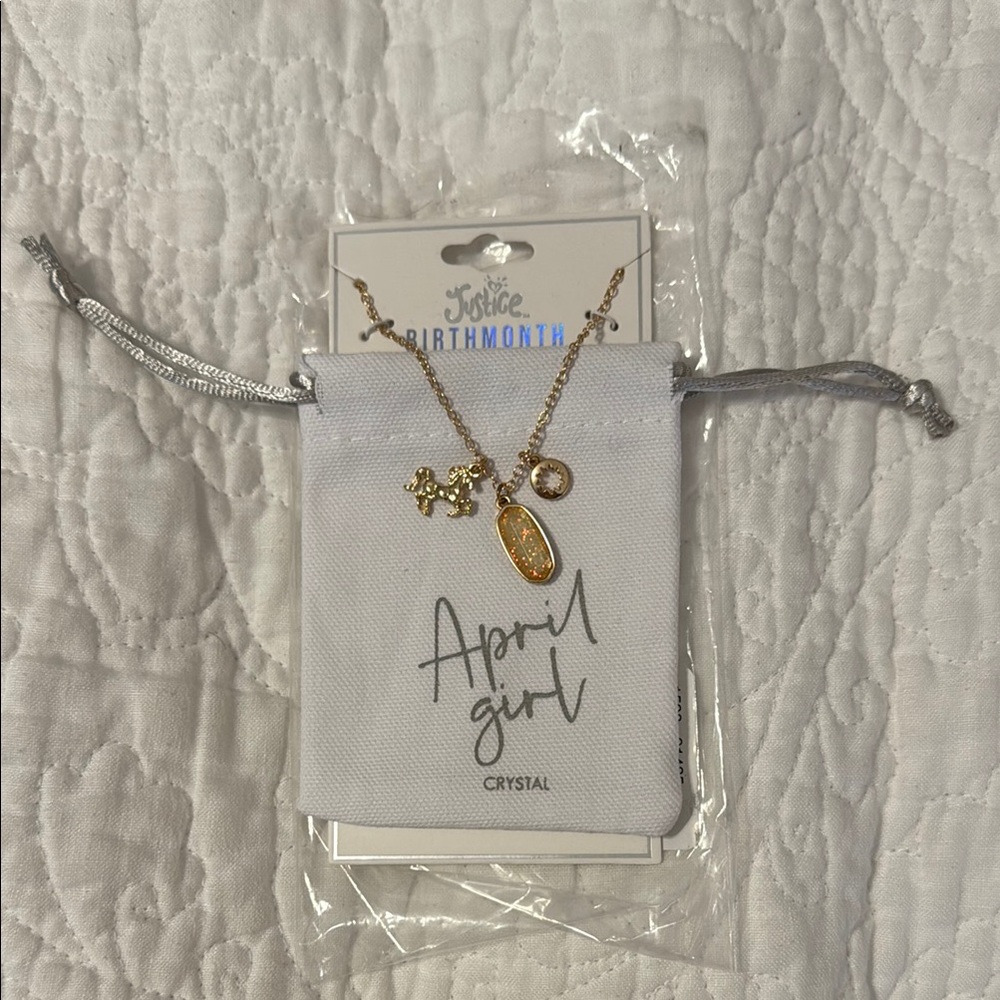 Justice Gold and Crystal April Necklace